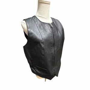 Seventh Avenue Black Leather Sleeveless Women's Vest Sz Lrg